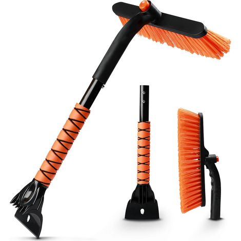Brosse à neige 3-en-1 de 27 pouces avec grattoirs pour pare-brise et vitres, raclette à neige en aluminium à 360° pour voiture avec poignée en mousse, outil de déneigement pour voiture, accessoires d' (1/5)