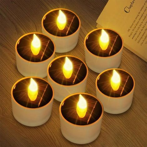 Lot de 4 bougies solaires LED sans flamme, éclairage extérieur du crépuscule à l'aube pour Halloween, mariages, festivals, Noël et (1/5)