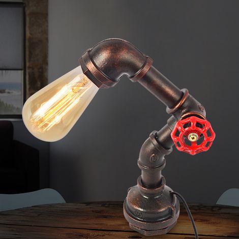 Lampe de table rétro en fer, lampe de table industrielle en tube, lampe de table vintage 110-220V, douille E27 (non fournie), Luminaire (1/5)