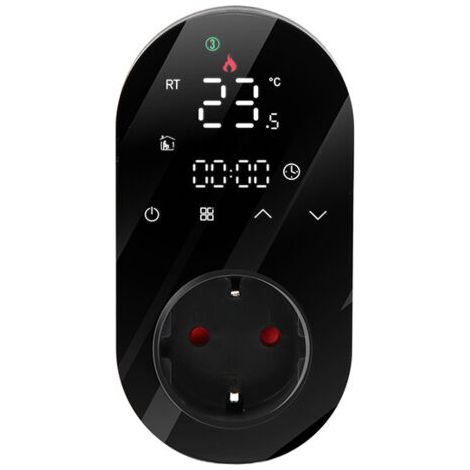 Prise Thermostatique Intelligente BHT-12LED-W, WiFi, Contrôle à Distance, Économie d'Énergie, Noir, 95-220V – Pour Chauffage & Domotique