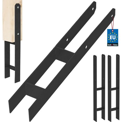 KOTARBAU® Kotarbau® Support de Poteau À Sceller - Support Poteau Bois en H 70x600 mm Lot de 2 - Pied de Poteau - Ancre Poteau Bois - Ancrage Poteau - Platine Poteau Bois - Acier Thermolaqué - Noir (1/5)