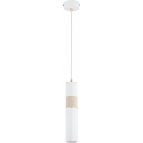 Suspension scandinave tube blanche et bois clair 1xGU10 15 W FOSTER Alfa (1/2)