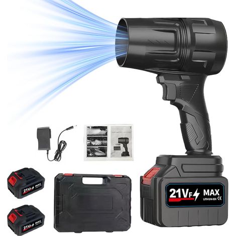 Souffleur à Jet Turbo, Aspirateur Souffleur Sans Fil Rechargeable avec 2 Batteries et Chargeur, Souffleur Turbo Réglable pour Le Nettoyage de La Maison, L'extérieur, Voiture, Poussière, Feuilles (1/5)