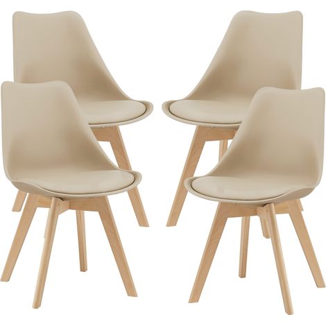 Set 4 sedie per sala da pranzo in ecopelle faggio beige 030006760