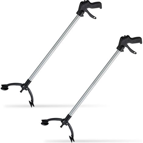 2x pinces de préhension, outil de ramassage, pour personnes âgées, aluminium, plastique, 88 cm, noir/argenté
