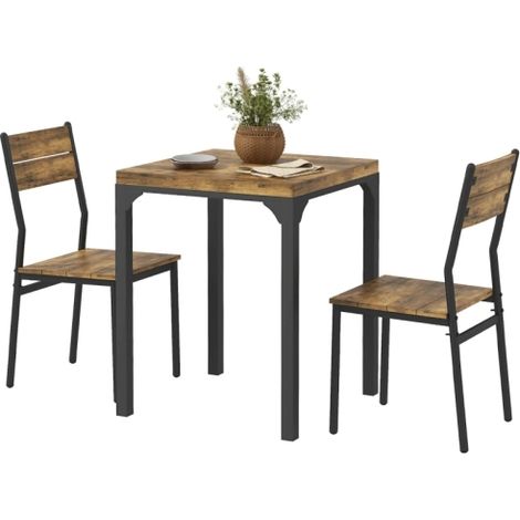 3-teilige Essgruppe, Esstisch-Set, 1 Tisch, 2 Stühle, MDF+Metall, Braun
On-Site