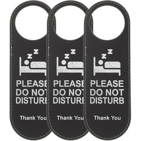 Lot de 3 panneaux de porte en cuir pour hôtel - Panneaux « Ne pas déranger » - Panneaux pour salle de maquillage-24X8CM-Black (1/3)