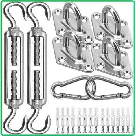 Kit de fixation pour voile d'ombrage M6 (40 pièces), comprenant vis et accessoires de quincaillerie en acier inoxydable 304 pour auvents de jardin triangulaires et carrés. (1/5)
