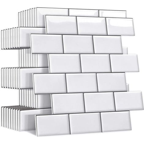 Azulejos de pared adhesivos de imitación de PVC 3D impermeables, 10 unidades, 30 x 30 cm, color blanco. (1/4)