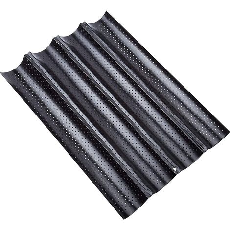 Plaque à Pain Perforée 4 Baguettes Plaque Moule Anti-adhésif Réversible pour Biscuits Pâtisserie 3833cm Noir