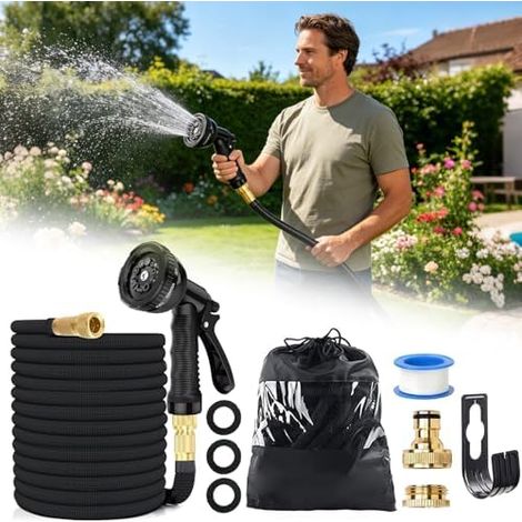 Tuyau d'arrosage 15m, Tuyau D'arrosage avec Raccord, Tuyau d'Arrosage Flexible, Extensible Darrosage flexible, Tuyau d'Arrosage Extensible anti-fuite, Pour Irrigation, Jardin, Nettoyage (1/5)