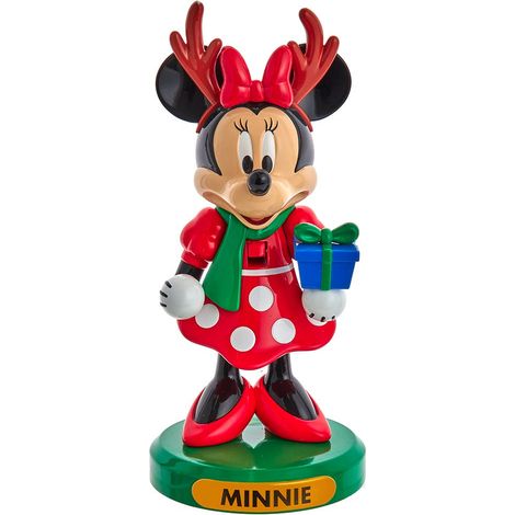DISNEY Decorazione Statua Schiaccianoci Minnie Mouse Con Pacco Regalo 15 cm