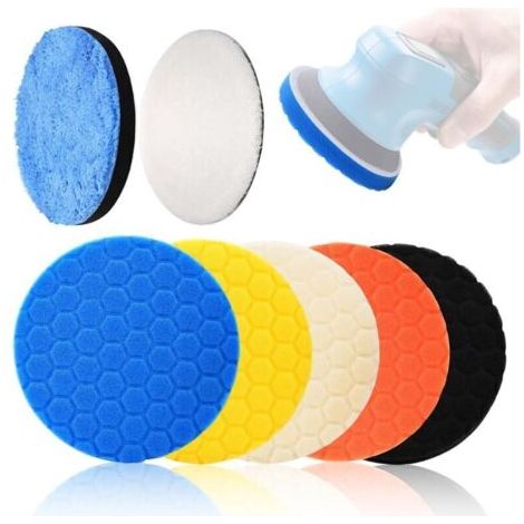 Ensemble de 7 tampons de polissage de 150 mm, kit de polissage pour voiture, tampon hexagonal, disque en laine, pour polir, poncer et cirer les voitures. (1/4)