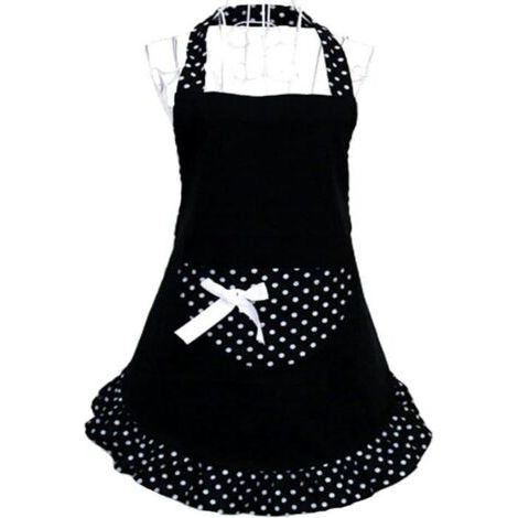 Tablier de cuisine pour femme avec poches et nœud papillon en coton de bonne qualité Noir (1/5)