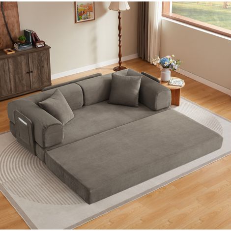 Taupefarbenes Klappsofa aus Schaumstoff 204 x 97 x 65 cm mit 2 Kissen OKMYHOME (1/5)