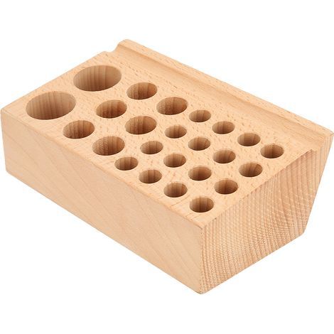 Aufbewahrungsregal für 24 Bohrer aus Buchenholz, Lederetui, Aufbewahrungsbox für Heimwerker-Bohrwerkzeuge, Werkstatt-Organizer (1/5)