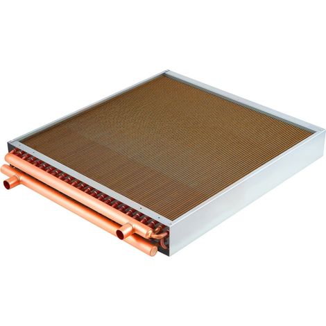 Échangeur thermique eau-air 610 x 610 mm, batterie à ailettes pour CVC, tubes cuivre et ailettes aluminium, 225K BTU, pour chaudière bois extérieure, chauffage et climatisation hydroniques (1/5)