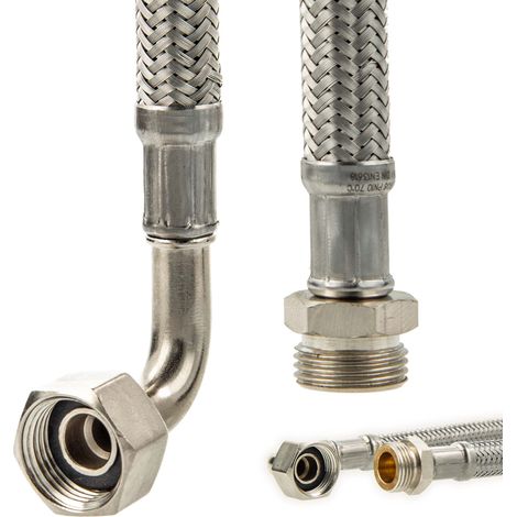 tecuro Sanitär Verbindungsschlauch 90° Bogen 3/8 ÜWM x 3/8 AG x 150 mm - KTW-A DVGW