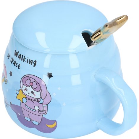 Keramik-Kaffeebecher, hübscher Bürobecher mit Deckel und Löffel, Sternenmuster, elegantes Geschenk (1/5)