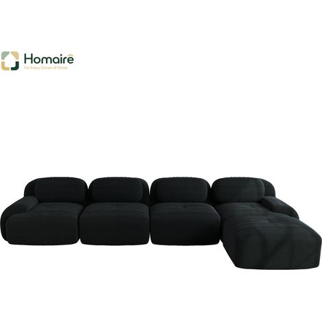 Canapé modulable en velours côtelé noir avec accoudoirs 388 x 178 x 75 cm HOMAIRE (1/4)