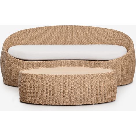 SKLUM Gartenset mit 3-Sitzer-Sofa und Couchtisch aus Akazienholz und synthetischem Rattan Clarnyx Natürlich                                  