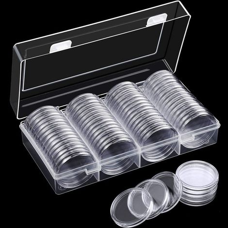 Boîtes de rangement pour pièces de monnaie, argentées, 40 mm, pour collectionneurs, lot de 60. (1/5)