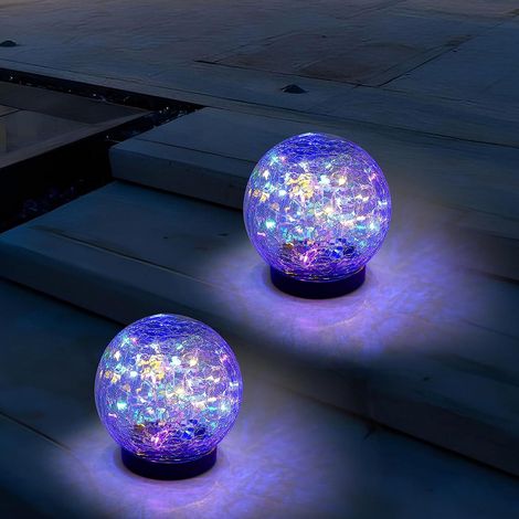 Lampe solaire décorative en forme de boule avec effet craquelé, idéale pour les jardins, les cours et les pelouses extérieurs. Lampe (1/5)