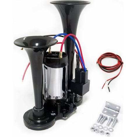 Car Horn Klaxon de voiture Double tube Noir Klaxon d'air de voiture Haut - parleurs Étanche Tonalité haute et basse Air Horn Pour camion yacht etc (1/5)