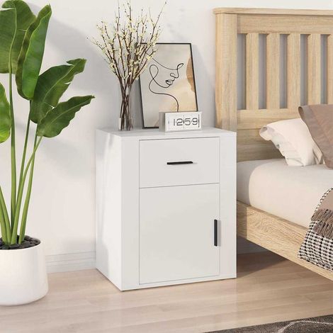 Table de chevet-Table de nuit Blanc 50x36x60 cm Bois d'ingénierie 605745 (1/5)
