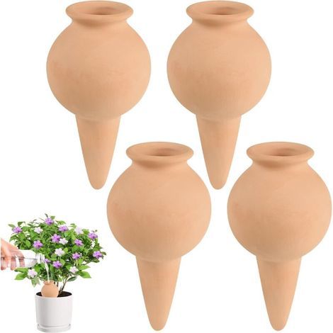 4pcs Cône D'arrosage Argile 100ml, Arrosage Terre Cuite Globe D'Irrigation Oyas a Enterrer Système D'Irrigation Automatique Reserve Eau Plante Intérieur & Extérieur pour Vacances Énage Bureau (1/5)