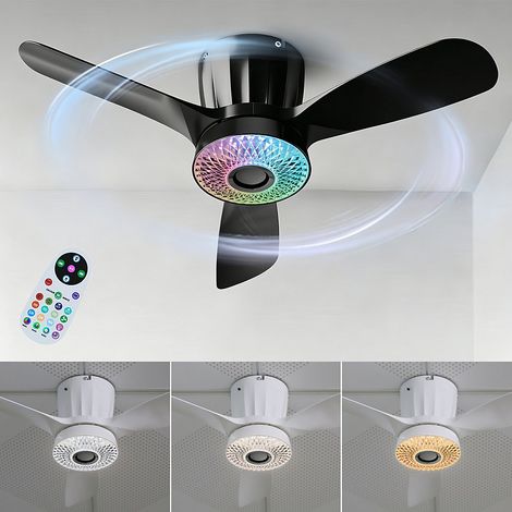 Ventilateur de plafond LED RGB avec télécommande, 60cm, 3 vitesses de vent, 28db, 3000K-6500K, minuterie, luminosité réglable,noir (1/5)