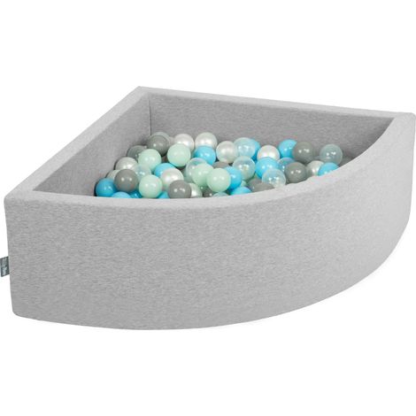 KiddyMoon Piscina Di Palline Colorate ∅7Cm Per Bambini Quarto Angolare In EU, Grigio Ch:Perla/Grigio/Trasparente/Azzurro/Menta,90X30cm/200 Palline (1/4)