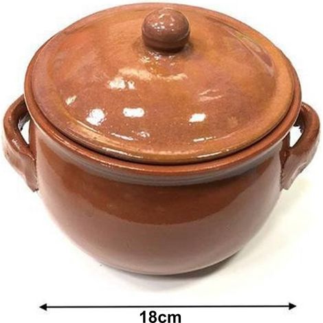 Trade Shop - Pan De Tedred Pan Terracotta Pan Con Asas Y Tapa Para Hornear Cocina 18 - (1/2)