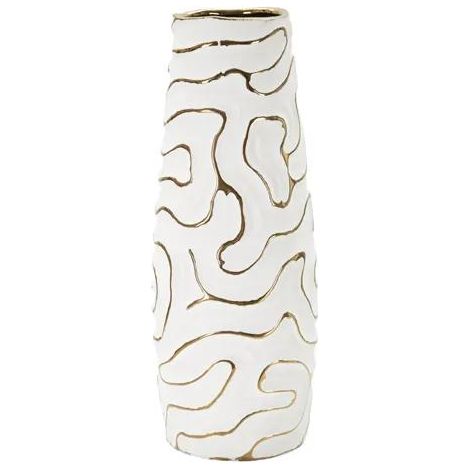 Mauro Ferretti Vase Moderne Blanc et Doré 39.5 cm