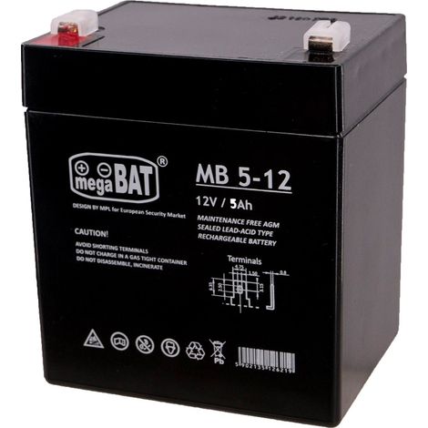 Batterie MPL megaBAT MB 5-12 UPS, plomb-acide scellée VRLA AGM, 12 V, 5 Ah, noire