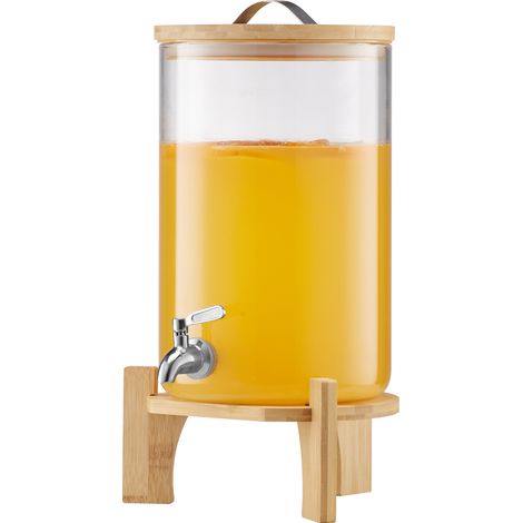 VEVOR Distributeur de Boissons Grande Capacite de 8 L, Fontaine a Eau en Verre, Distribution d’Eau Jus Limonade The Glace, avec Support en Bois et Robinet en Inox, pour Restaurant Cafe Hotel Fete