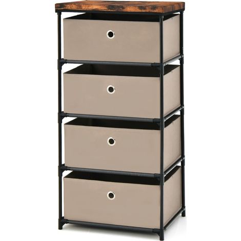 Cassettiera con 4 cassetti pieghevoli per riporre gli oggetti 42 x 33,5 x 84,5 cm ideale per camera da letto o soggiorno tessuto marrone 200020635