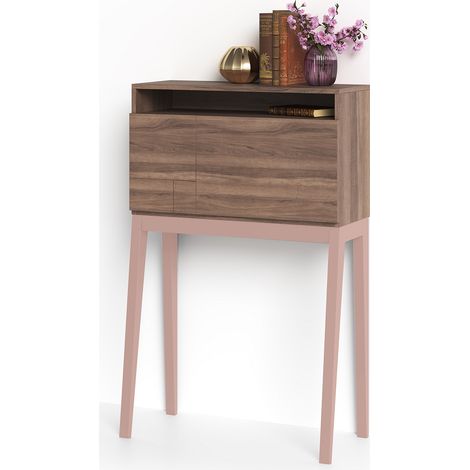 Escritorio BRISTOL en melamina nogal con puerta abatible y patas de haya Maquillaje, de Herdasa.