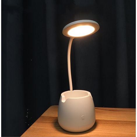 Faltbare Schreibtischlampe mit Stifthalter, USB-aufladbar, augenschonendes Nachtlicht – weiß