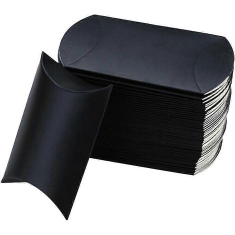 100 boîtes à bonbons en papier kraft en forme de coussin, porte-cadeaux, contenant en papier pour fêtes avec corde en chanvre pour la maison (noir)-9X6.5cm-Black 100pcs