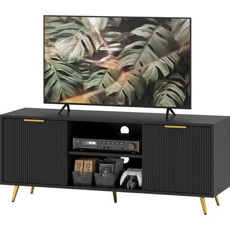 Modern TV StCabinet for TVs up to 55", TV Unit with 2 Open Shelves 2 Cabinets, Entertainment Centre with Cable Management for Living Room, Black (1/5)