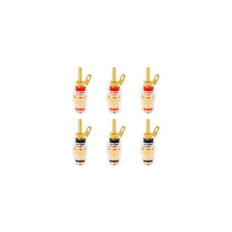 Borniers audio Jubaopen, lot de 6 borniers pour haut-parleurs, connecteurs audio plaqués cuivre pour jacks 4 mm, fiches bananes, prises bananes avec coque transparente, 3 noirs + 3 rouges