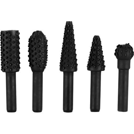 Set of 5 carbon steel rotary cutters for wood, plastic and light alloys – 6 mm shank, black (1/5)