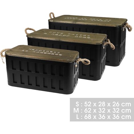 Lot de 3 malles de rangement en métal "Loft & Metal" - Noir - L 68 x l 36 x P 36 cm - Livraison gratuite (1/2)