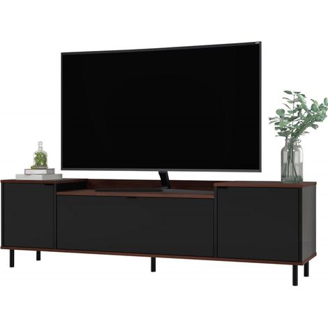 Beaux Meubles Pas Chers – Meuble TV 70 pouces en châtaignier noir – 3 portes et 3 niches – Pieds métalliques modernes – Rangement pratique pour salon (1/5)