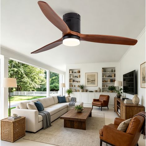 Ventilatore da soffitto 52 pollici con LED dimmerabile, motore DC reversibile, telecomando, metallo legno nero noce scuro (1/5)