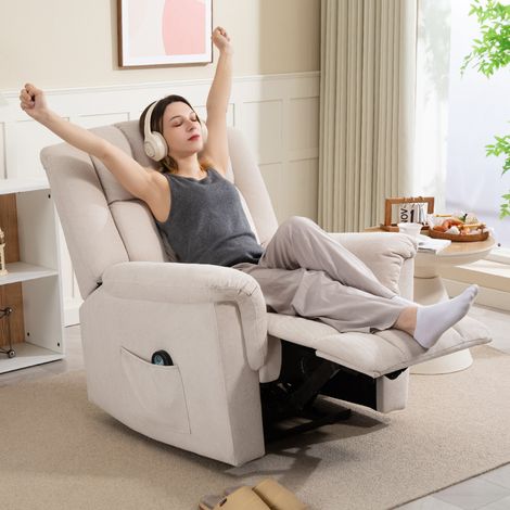 Fauteuil relax électrique massant et chauffant. fauteuil inclinable. dossier réglable manuellement. 85x91x104cm. beige