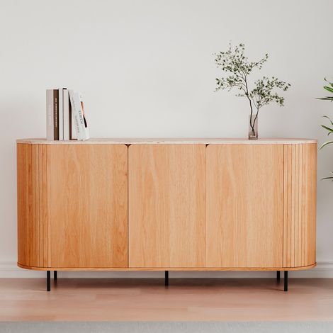 Madia Fabia51A colore rovere oak con top effetto travertino e laterali listellati 160 cm (1/5)