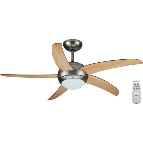 Ventilateur de plafond à cinq pales, une lumière et télécommande marron (1/3)