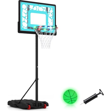 COSTWAY Panier de Basket-Ball de Piscine avec LED, Support de Basket Réglable en Hauteur avec roulettes, Panneau Incassable Ballon Phosphorescents Base Remplissable, pour Intérieure/Extérieure (1/5)
